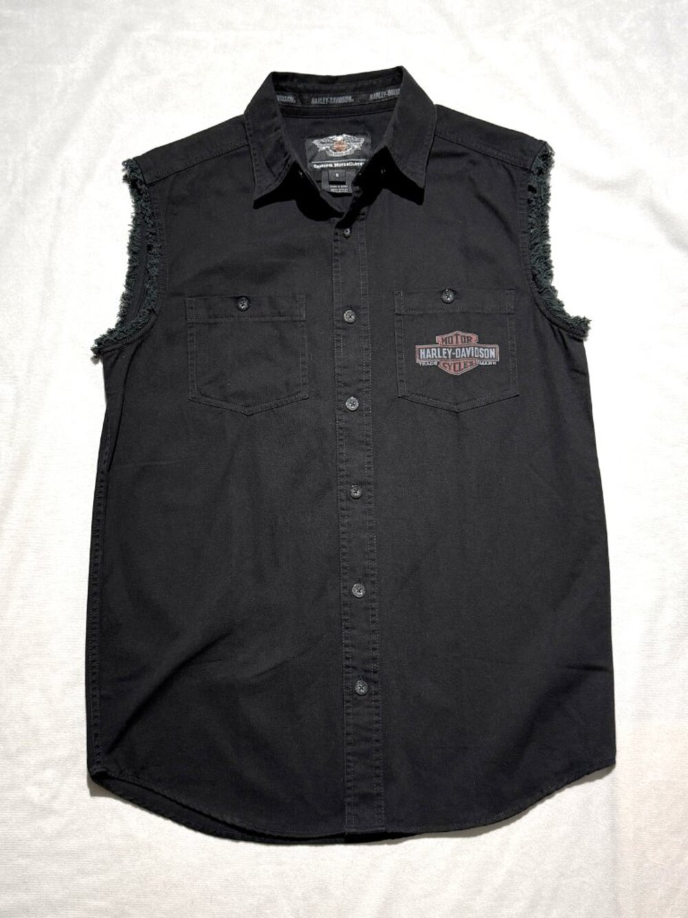 Harley Davidson Sleevless Denin Shirt S Black Printed Graphics Button Up